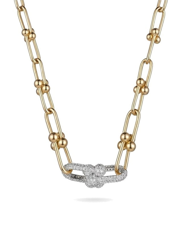 Gargantilla de oro 14k tipo diseñador de eslabones en U con broche de pavé Mod 6101 - 45 cm