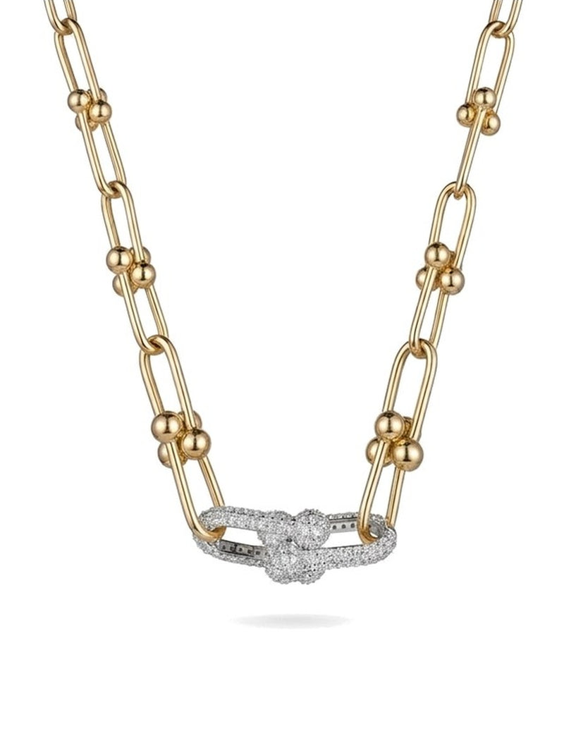 Gargantilla de oro 14k tipo diseñador de eslabones en U con broche de pavé Mod 6101 - 45 cm