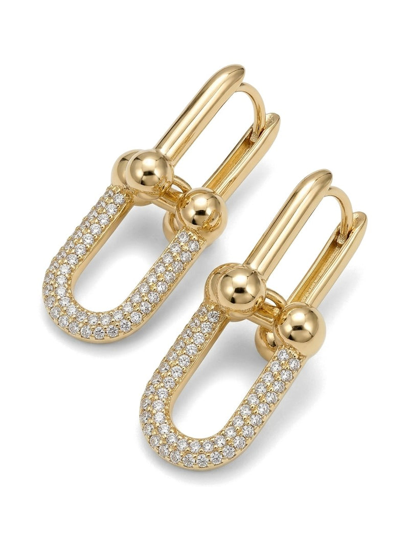 Aretes de oro 14k tipo diseñador de eslabón en U con pavé Mod 6102 - 2.8 cm