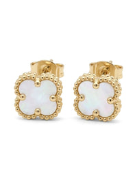 Aretes de oro 10k tipo diseñador de trébol con madre perla Mod 6103 - 7 mm