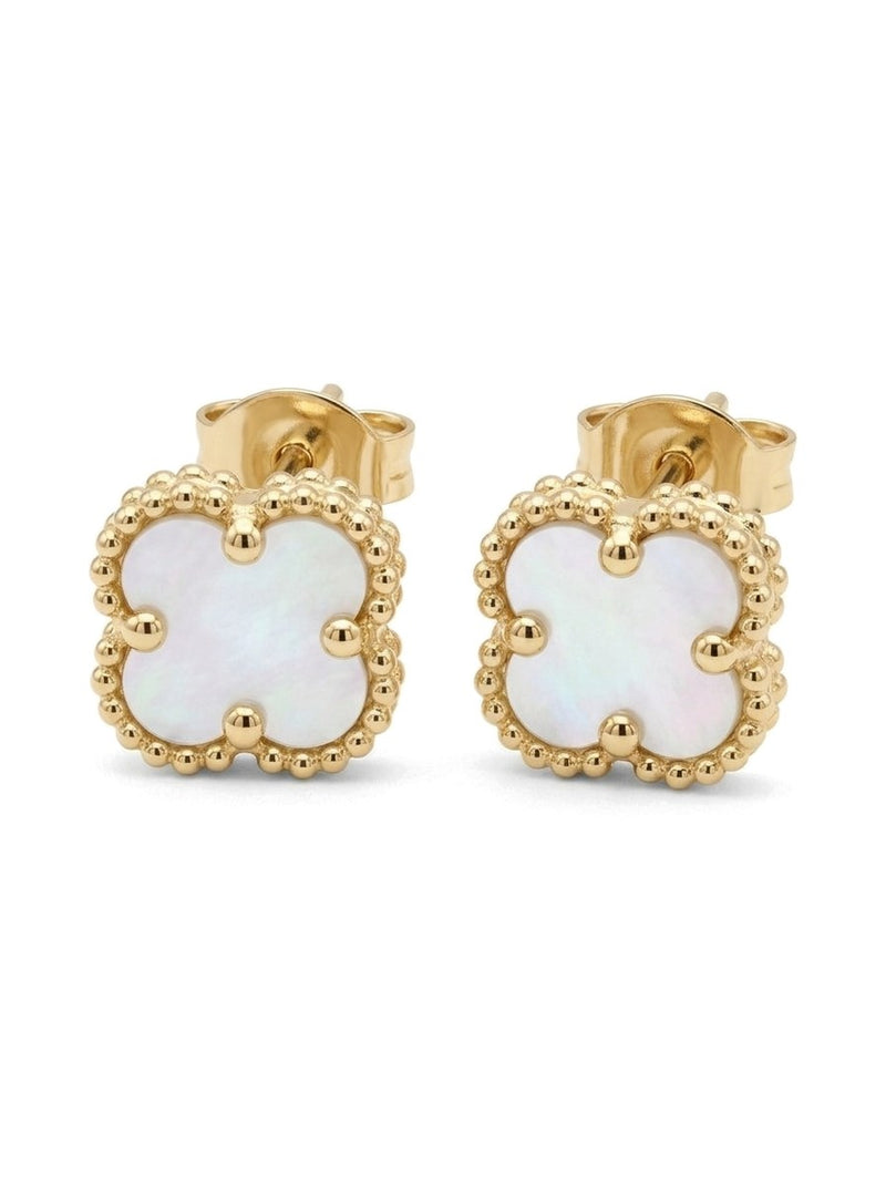 Aretes de oro 10k tipo diseñador de trébol con madre perla Mod 6103 - 7 mm