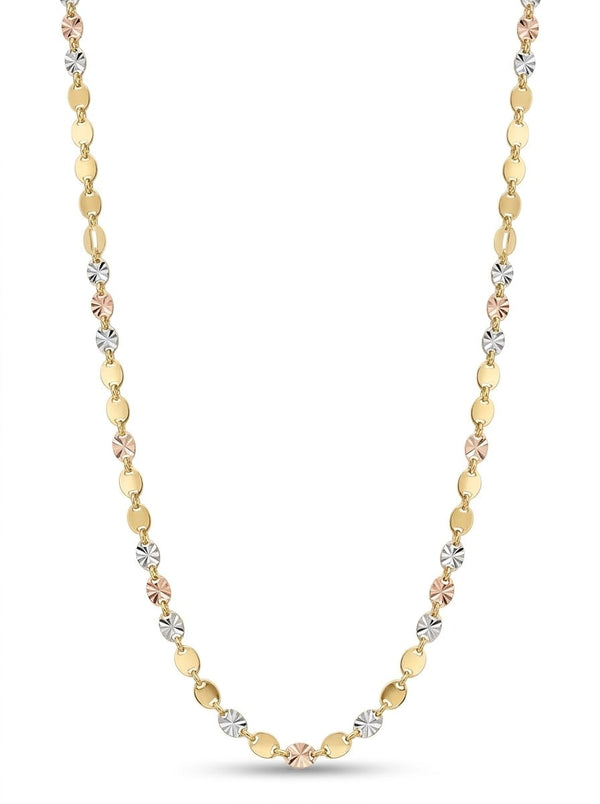 Cadena de oro 14k tejido Valentino semilla con estrella diamantada en tres tonos Mod 6105 - 2 mm