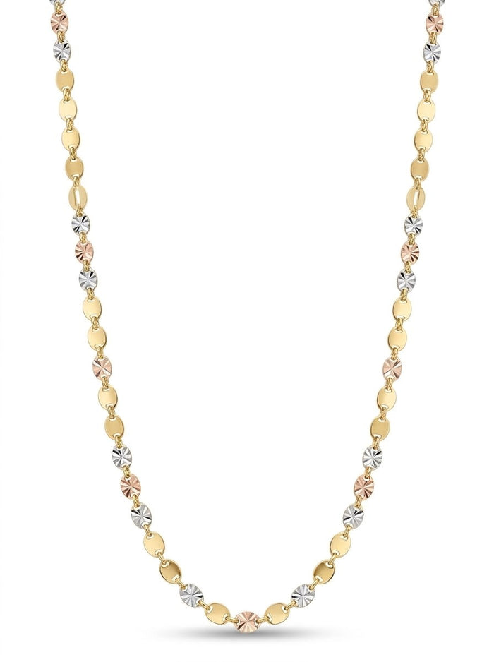 Cadena de oro 14k tejido Valentino semilla con estrella diamantada en tres tonos Mod 6105 - 2 mm