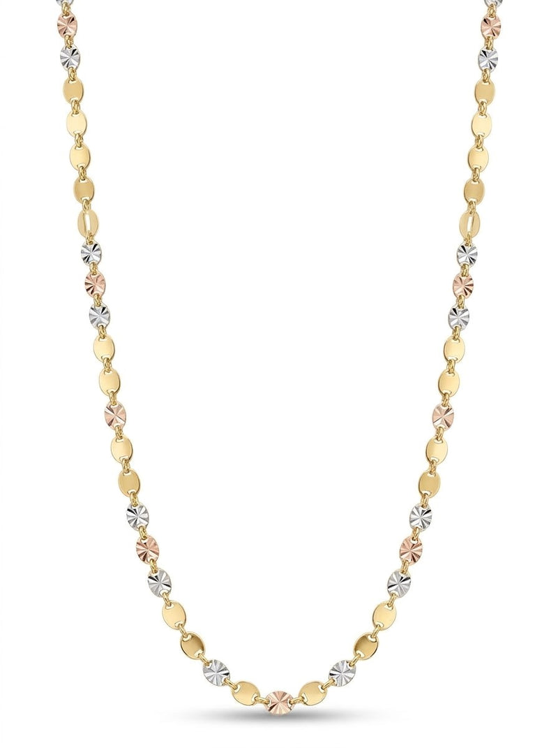 Cadena de oro 14k tejido Valentino semilla con estrella diamantada en tres tonos Mod 6105 - 2 mm