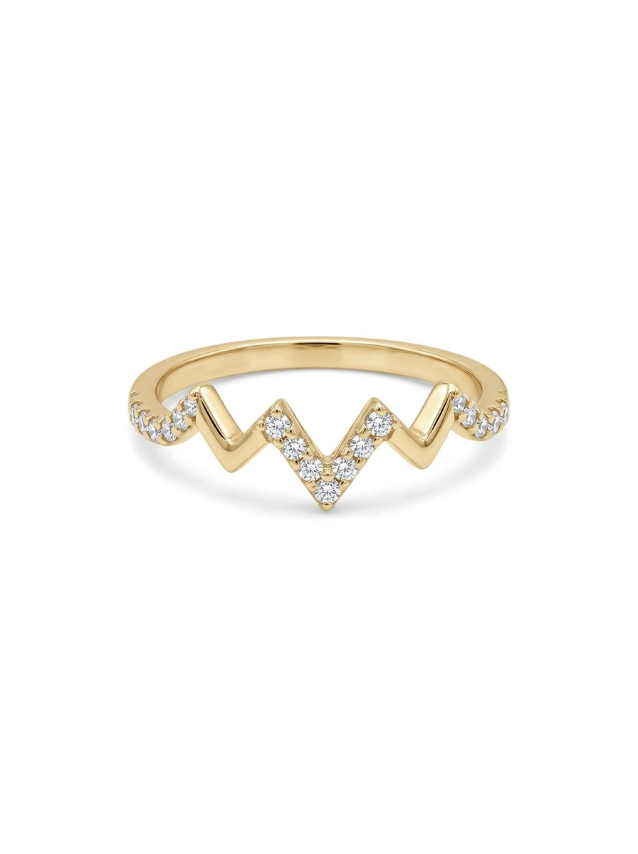 Anillo de oro 14k latido en zigzag con circonias Mod 6107