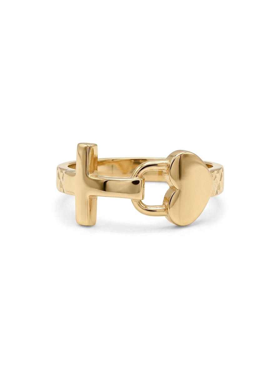 Anillo de oro 14k con cruz y corazón Mod 6108