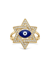Anillo de oro 14k estrella de David con circonias y ojo turco Mod 6109