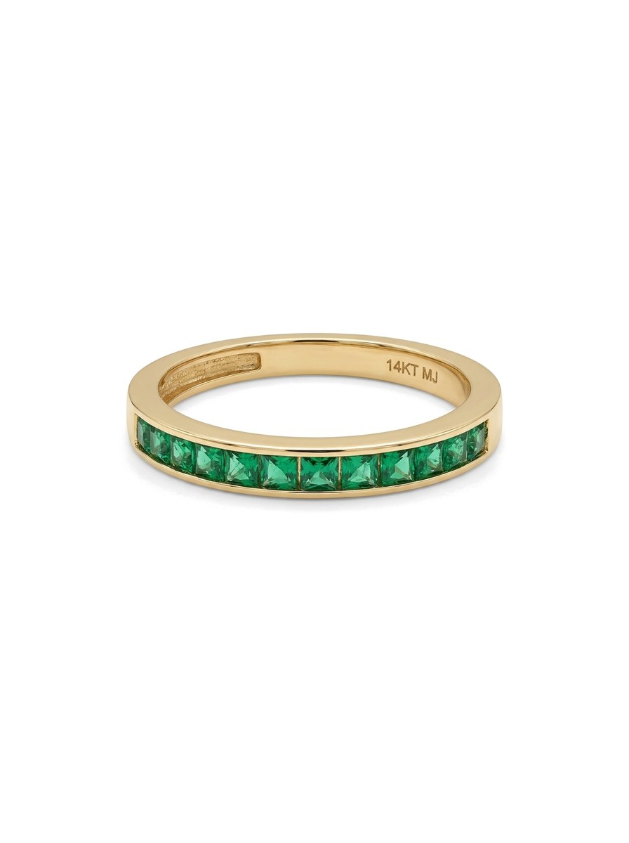 Anillo de oro 14k media churumbela con circonias verde esmeralda Mod 6110
