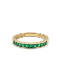 Anillo de oro 14k media churumbela con circonias verde esmeralda Mod 6110