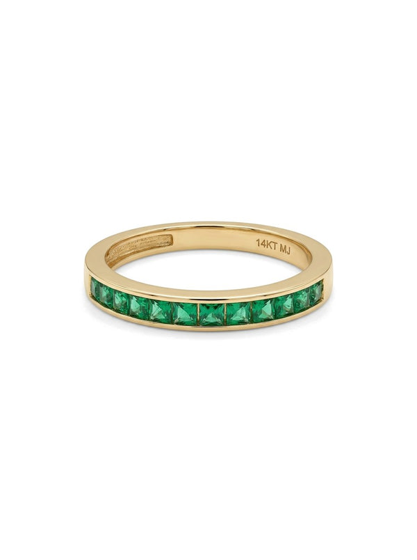 Anillo de oro 14k media churumbela con circonias verde esmeralda Mod 6110