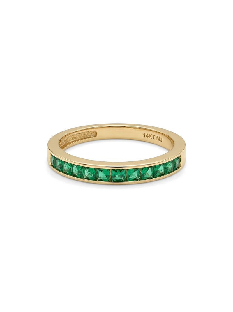 Anillo de oro 14k media churumbela con circonias verde esmeralda Mod 6110
