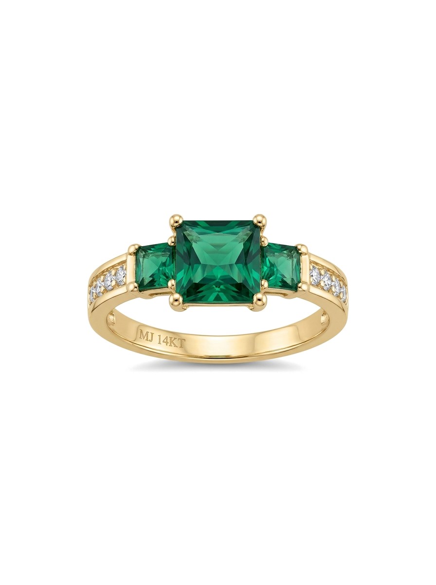 Anillo de oro 14k solitario con circonias verde esmeralda Mod 6111