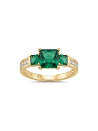 Anillo de oro 14k solitario con circonias verde esmeralda Mod 6111
