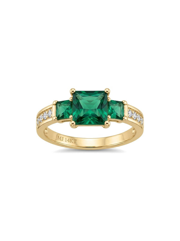 Anillo de oro 14k solitario con circonias verde esmeralda Mod 6111
