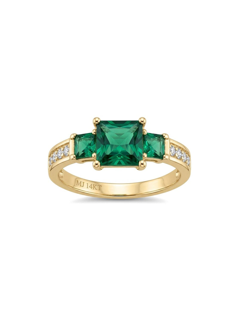 Anillo de oro 14k solitario con circonias verde esmeralda Mod 6111