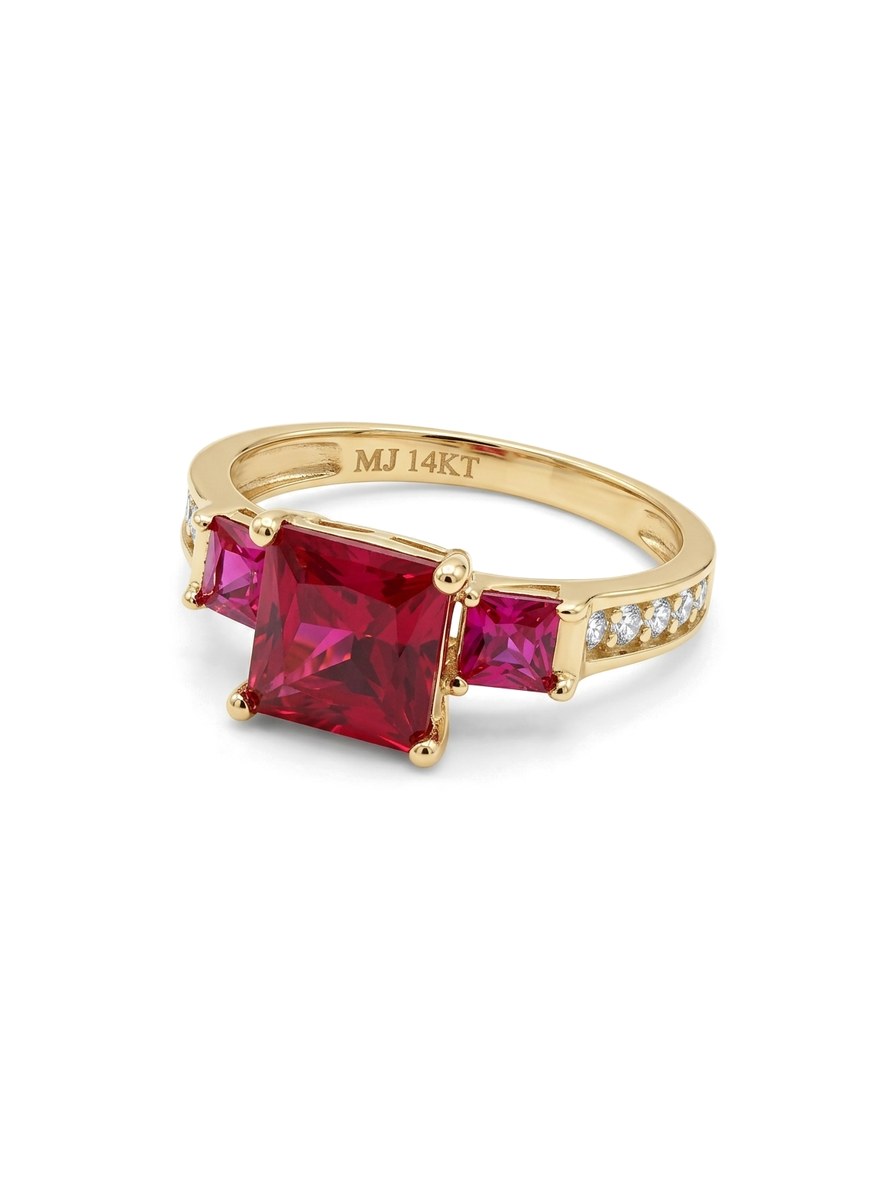 Anillo de oro 14k solitario con circonias rojas Mod 6112