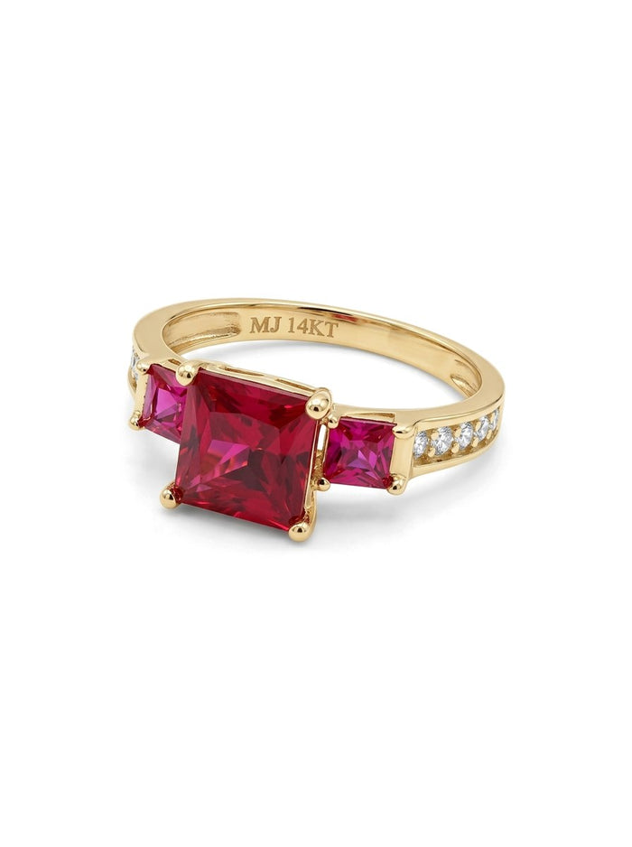 Anillo de oro 14k solitario con circonias rojas Mod 6112