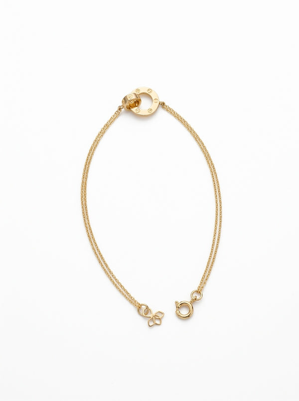 Pulsera de oro 14k tipo diseñador con dos aros entrelazados de tornillos Mod 6115 - 18 cm