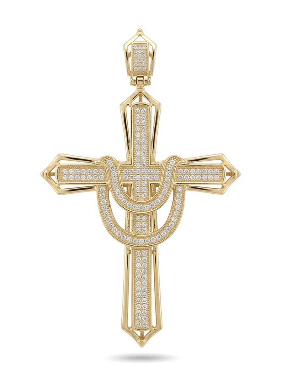 Dije de oro 10k de cruz con manto y circonias Mod 6119 - 9 cm