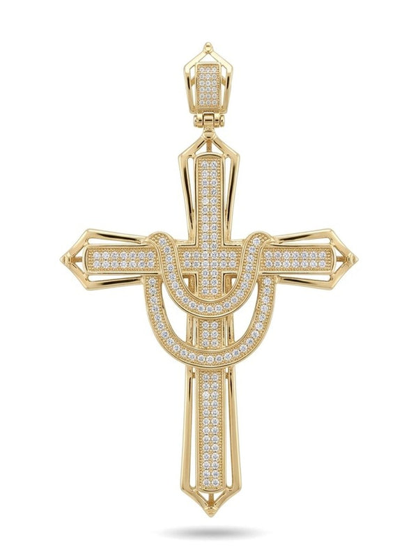 Dije de oro 10k de cruz con manto y circonias Mod 6119 - 9 cm