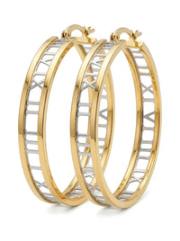 Arracadas de oro 14k con números romanos calados en dos tonos Mod 6123