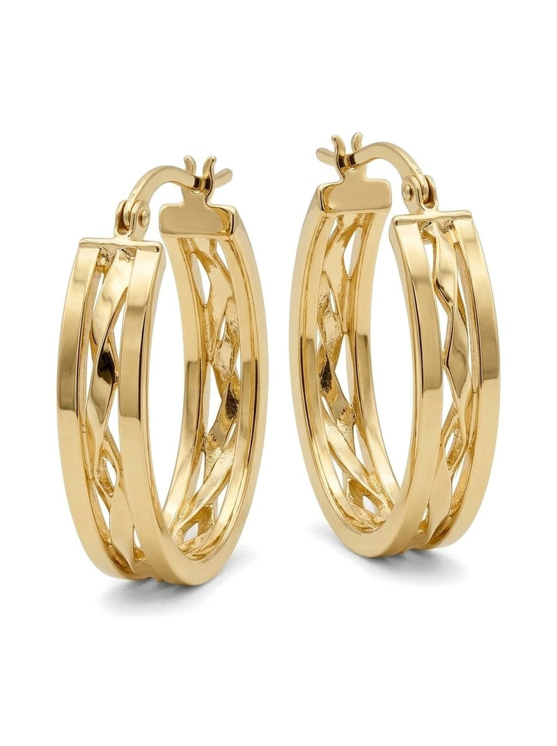 Arracadas de oro 14k ovaladas con bandas cruzadas Mod 6127 - 1.8 cm