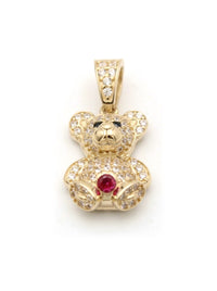 Dije de oro 10k de osito con piedras blancas y piedra roja Mod 6148 - 1.5 cm