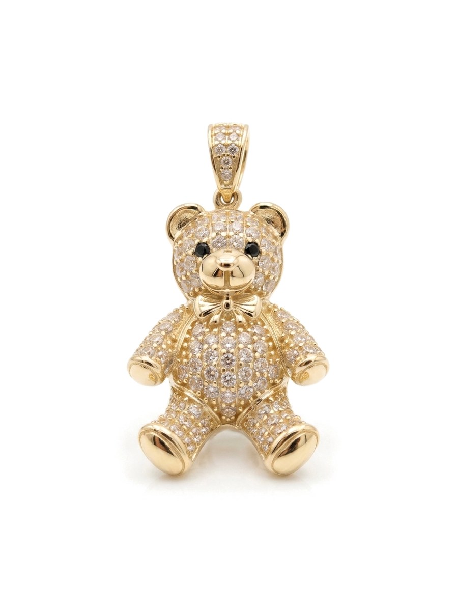 Dije de oro 10k de osito de peluche sentado con piedras blancas Mod 6152 - 2.5 cm