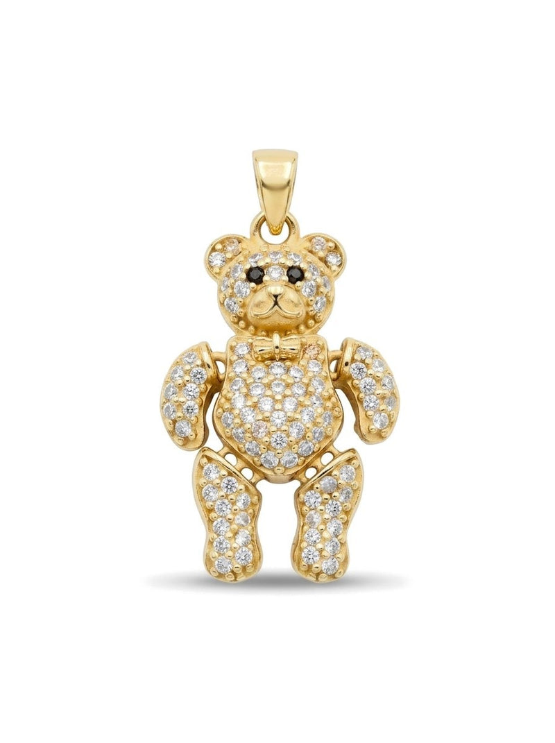 Dije de oro 14k de osito articulado con piedras blancas y ojos negros Mod 6154 - 2 cm