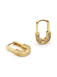 Huggies de oro 14k tipo candado con piedras blancas Mod 6155