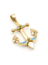 Dije de oro 14k de ancla con esmalte azul y blanco Mod 6156 - 2 cm