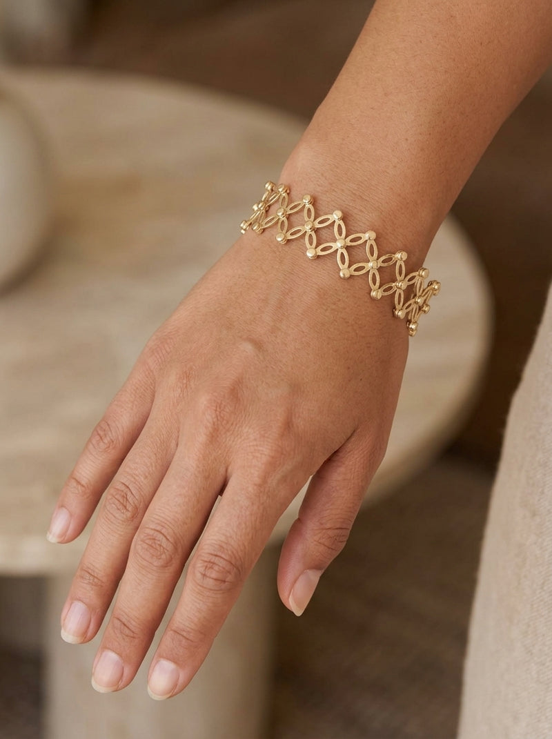 Pulsera anillo convertible de oro 14k con eslabones marquesa Mod 6157 - ajustable