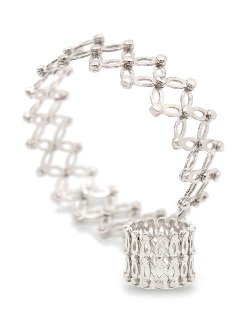 Pulsera anillo convertible de oro blanco 14k con eslabones marquesa Mod 6158