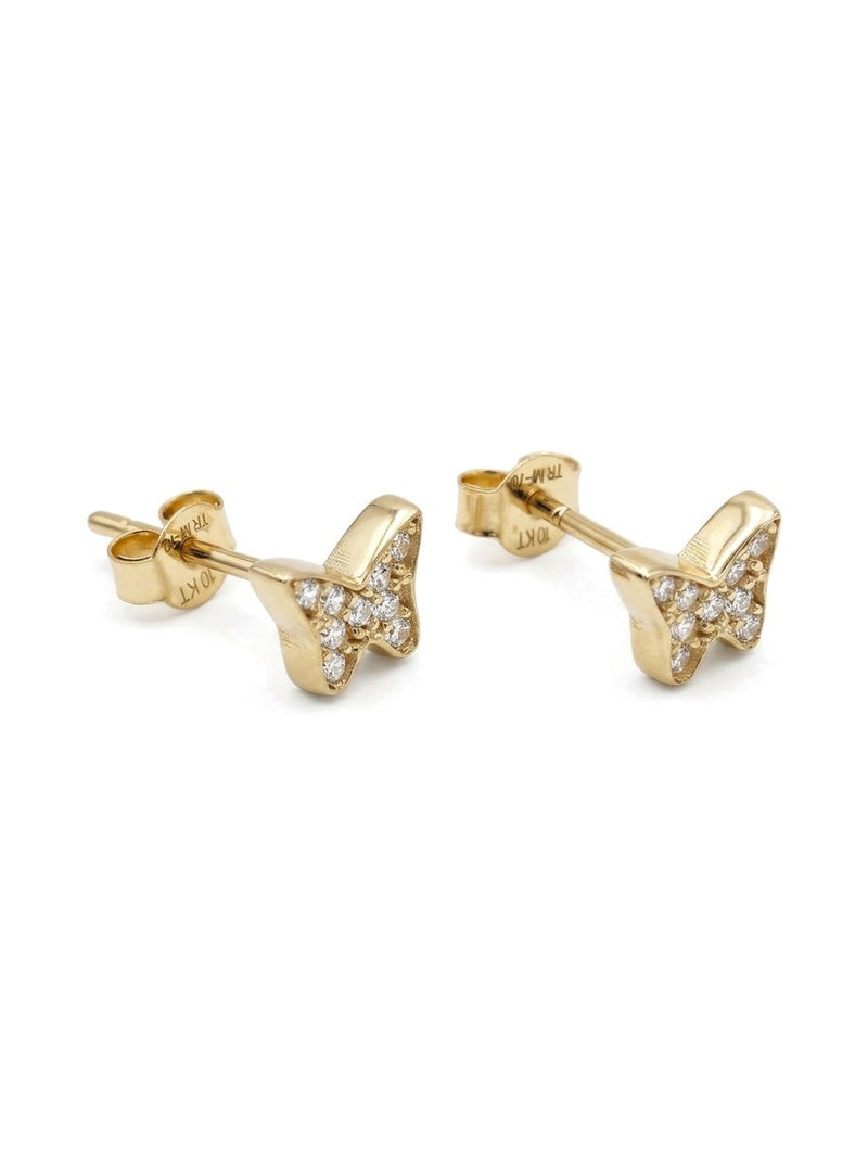 Aretes de oro 10k de mariposa con piedras blancas Mod 6167