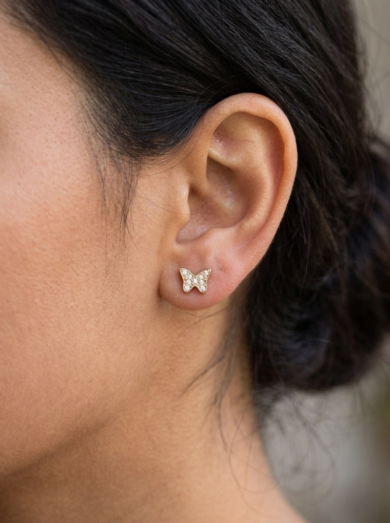 Aretes de oro 10k de mariposa con piedras blancas Mod 6167