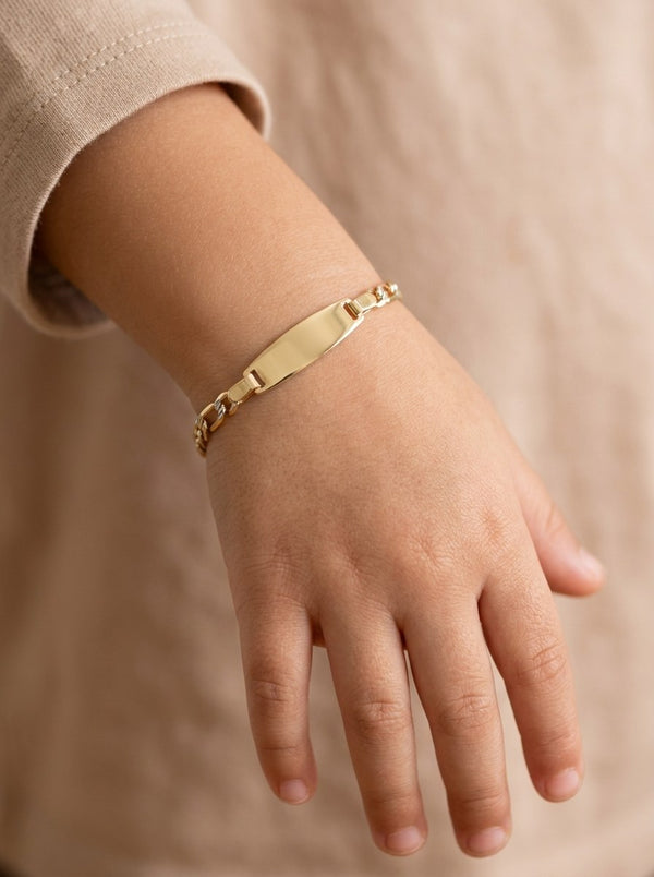 Esclava kids de oro bicolor 14k tejido 3x1 diamantado Mod 6171 - 12/14 cm