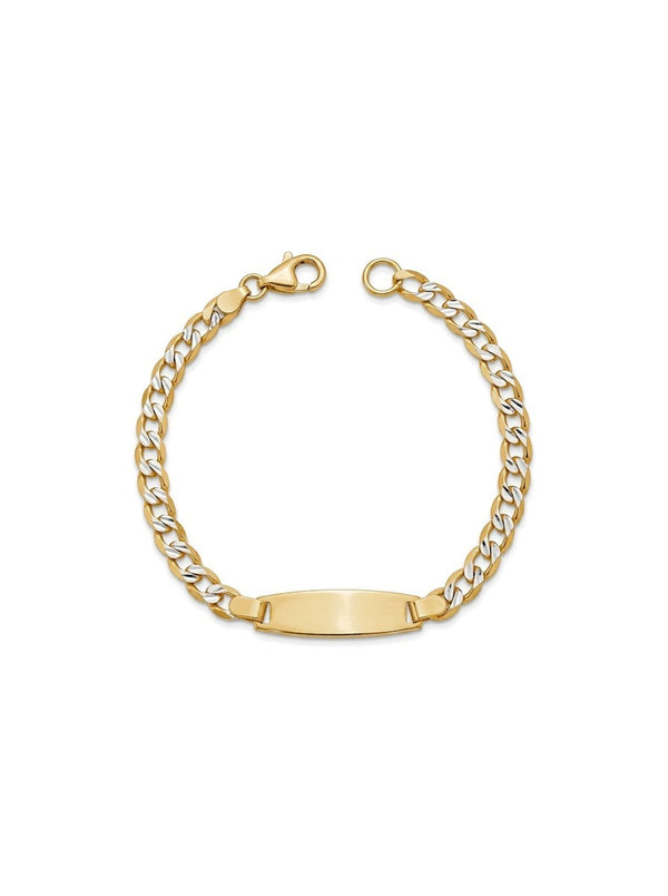 Esclava kids de oro bicolor 14k tejido barbado diamantado con placa ovalada Mod 6172 - 12/14 cm