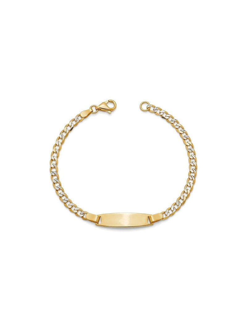 Esclava kids de oro bicolor 14k tejido barbado diamantado con placa ovalada Mod 6173 - 14/16 cm