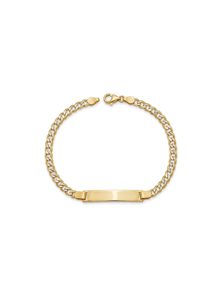 Esclava kids de oro bicolor 14k tejido barbado diamantado con placa rectangular Mod 6174 - 14/16 cm