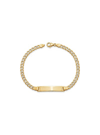 Esclava kids de oro bicolor 14k tejido barbado diamantado con placa rectangular Mod 6174 - 14/16 cm