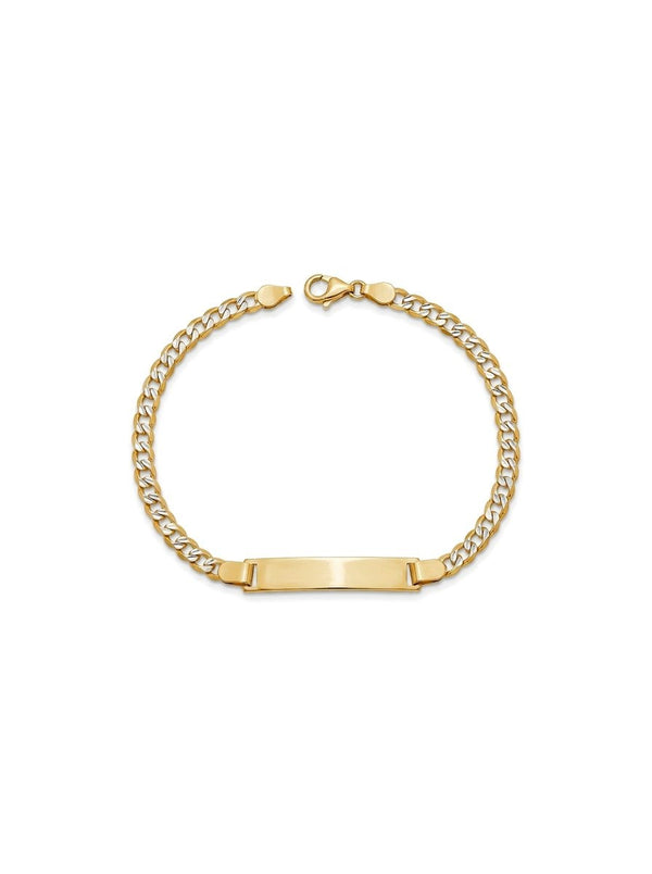 Esclava kids de oro bicolor 14k tejido barbado diamantado con placa rectangular Mod 6174 - 14/16 cm