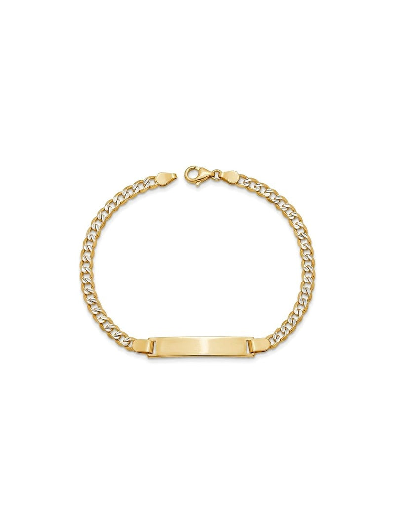 Esclava kids de oro bicolor 14k tejido barbado diamantado con placa rectangular Mod 6174 - 14/16 cm