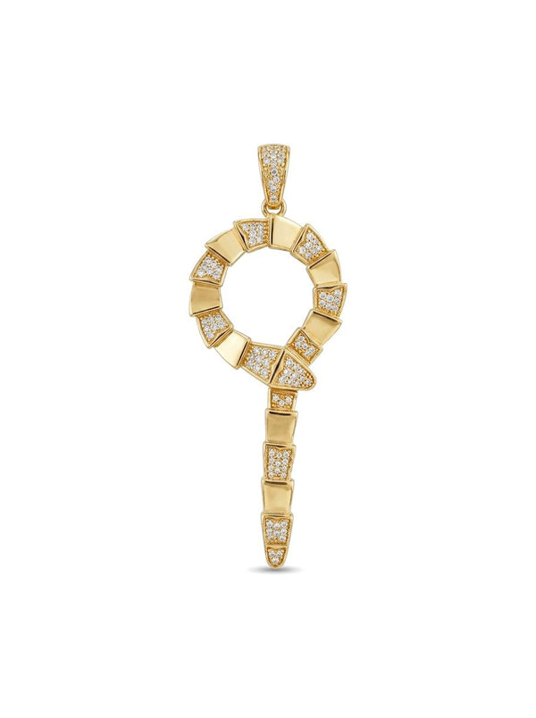 Dije de oro 14k tipo diseñador de serpiente con escamas de oro liso y piedras blancas Mod 6181 - 8 cm