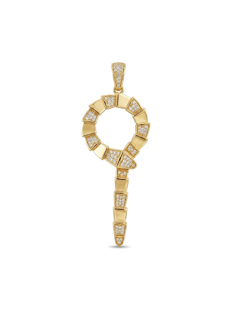 Dije de oro 14k tipo diseñador de serpiente con escamas de oro liso y piedras blancas Mod 6181 - 8 cm