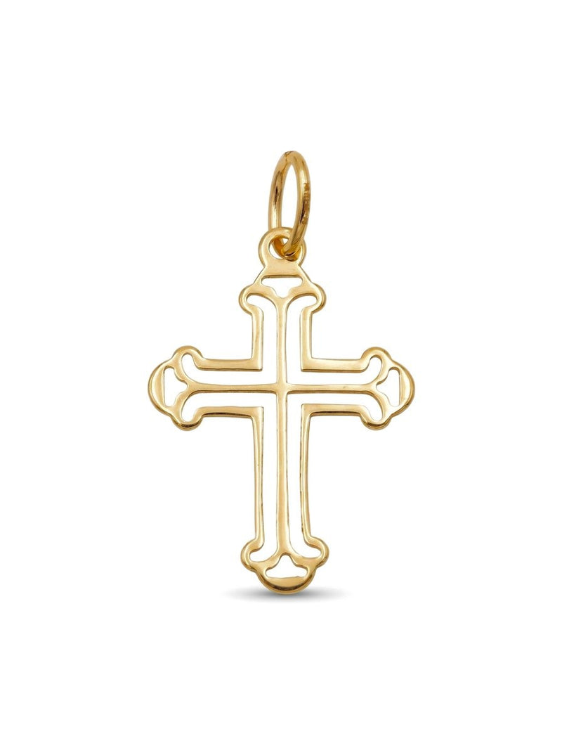 Dije de oro 14k de cruz calada con puntas de trébol Mod 6186 - 2 cm