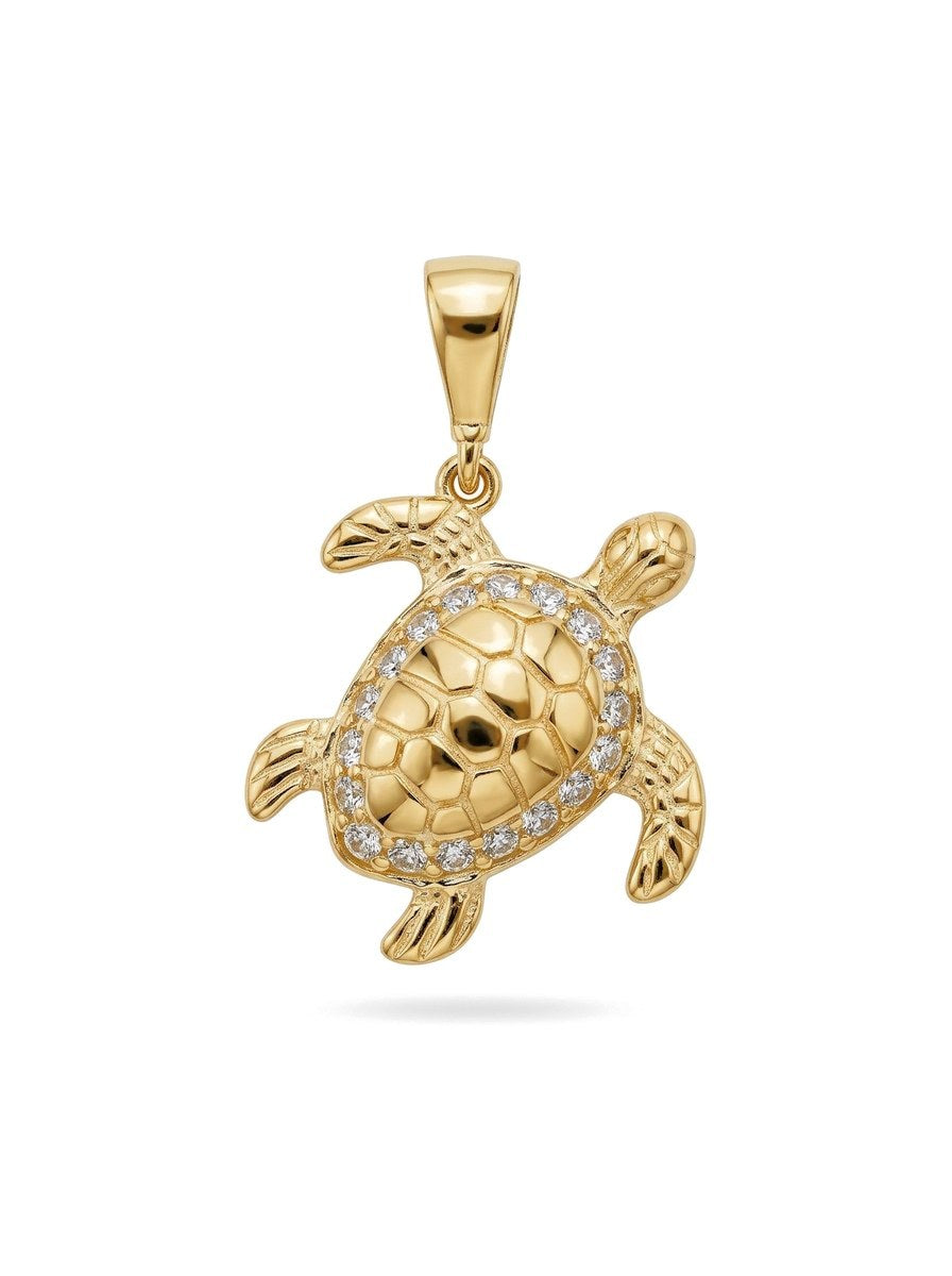 Dije de oro 14k de tortuga con piedras blancas Mod 6188 - 1.5 cm