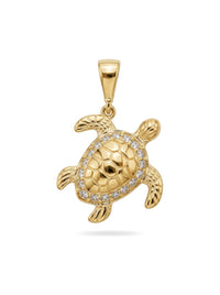 Dije de oro 14k de tortuga con piedras blancas Mod 6188 - 1.5 cm