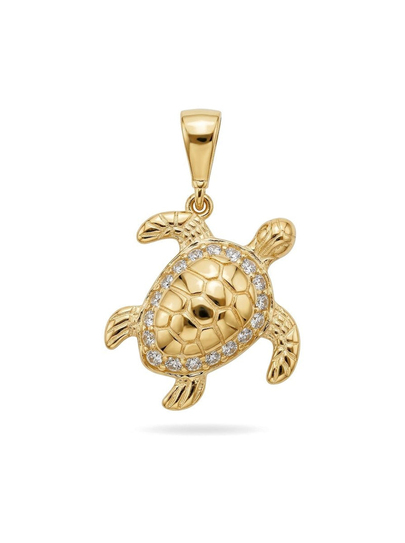 Dije de oro 14k de tortuga con piedras blancas Mod 6188 - 1.5 cm