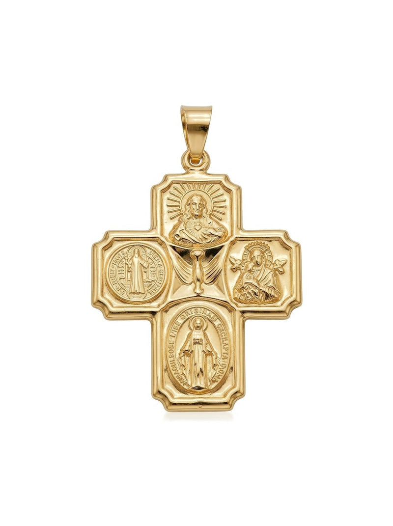 Dije de oro 14k de cruz de cuatro medallas Mod 6189 - 3 cm