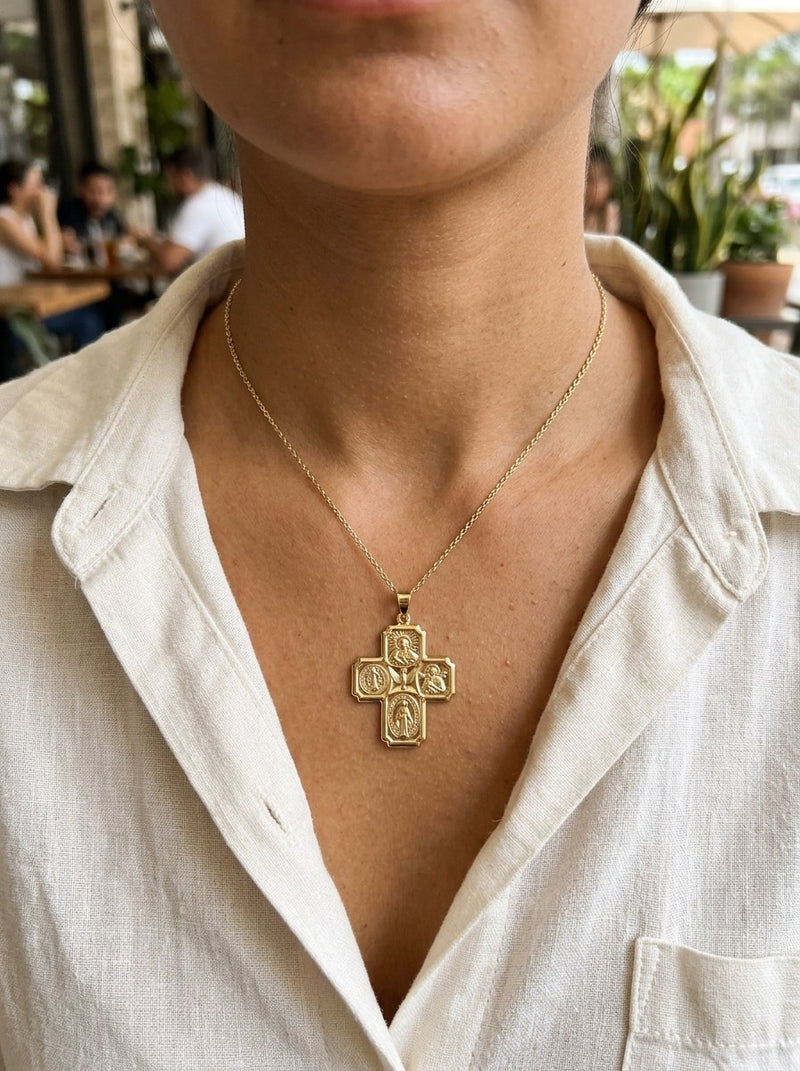 Dije de oro 14k de cruz de cuatro medallas Mod 6189 - 3 cm